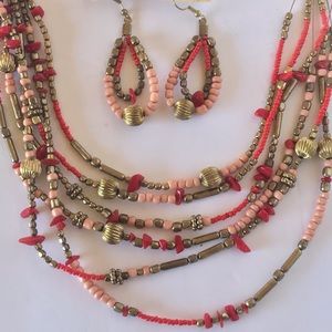 Multi strand beaded necklace and earrings